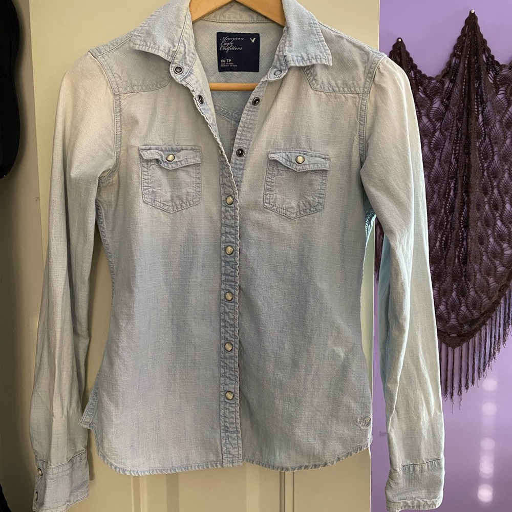 light wash denim button up